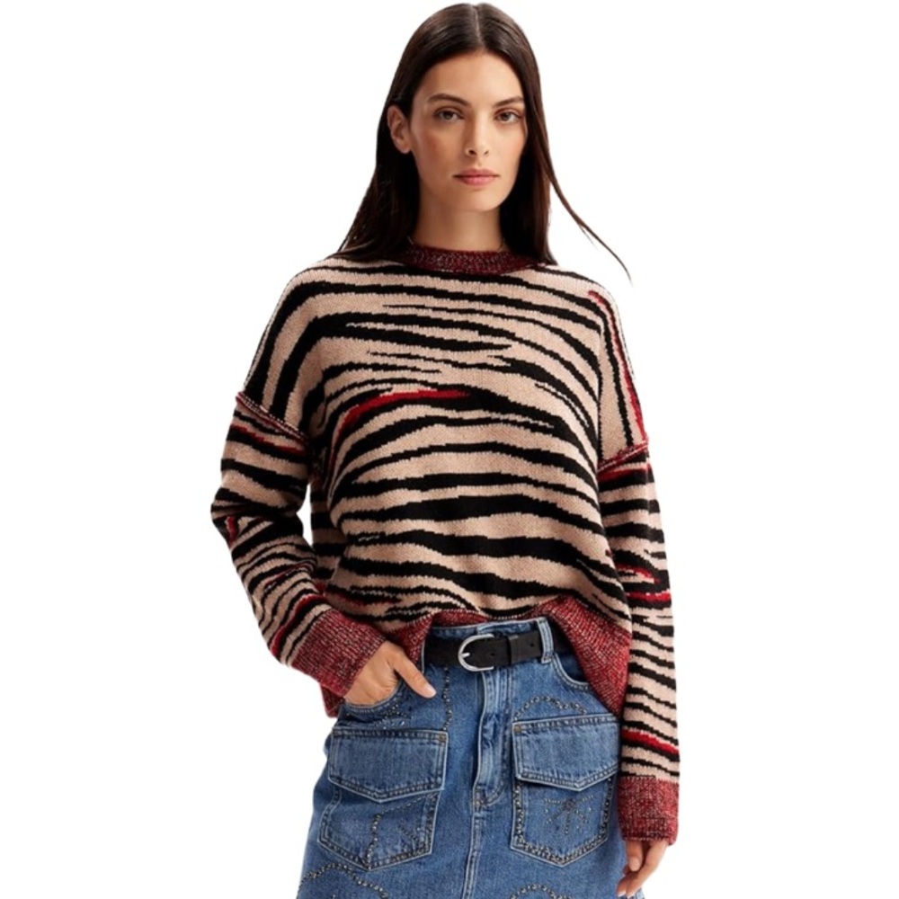 Desigual Zebra Stripe Pullover Sweater